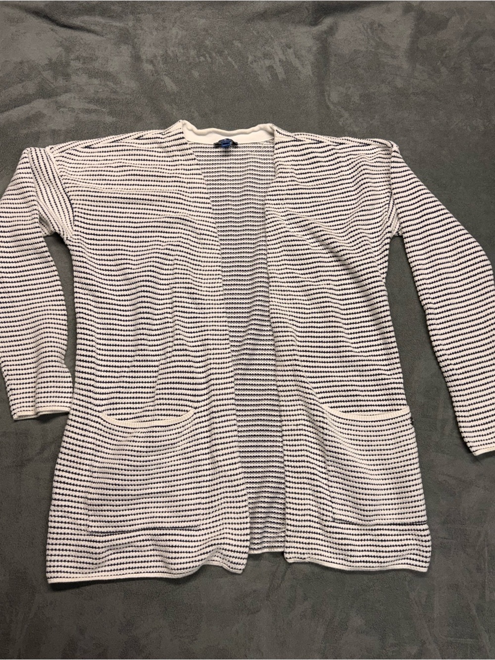 Lightweight Open-Front Stripe Cardigan - White & Navy